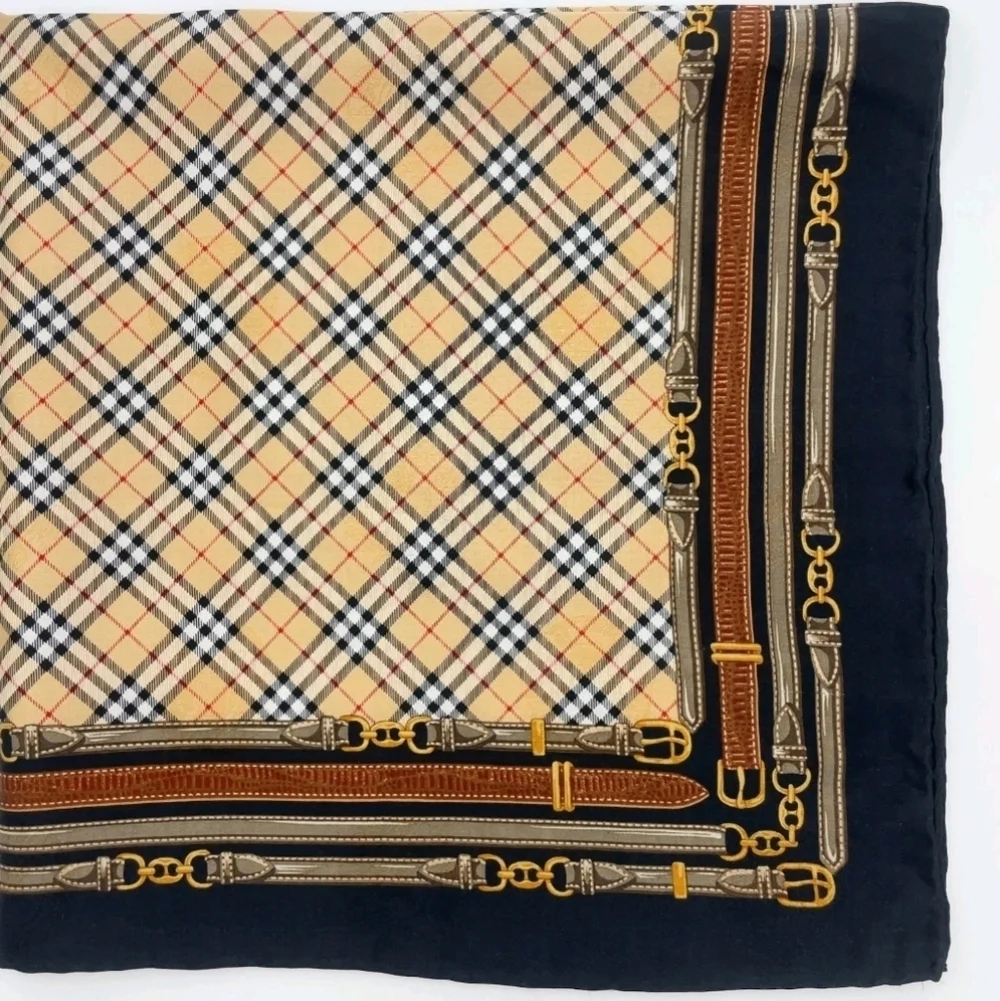 BURBERRYS Plaid and Chain Print Vintage Scarf